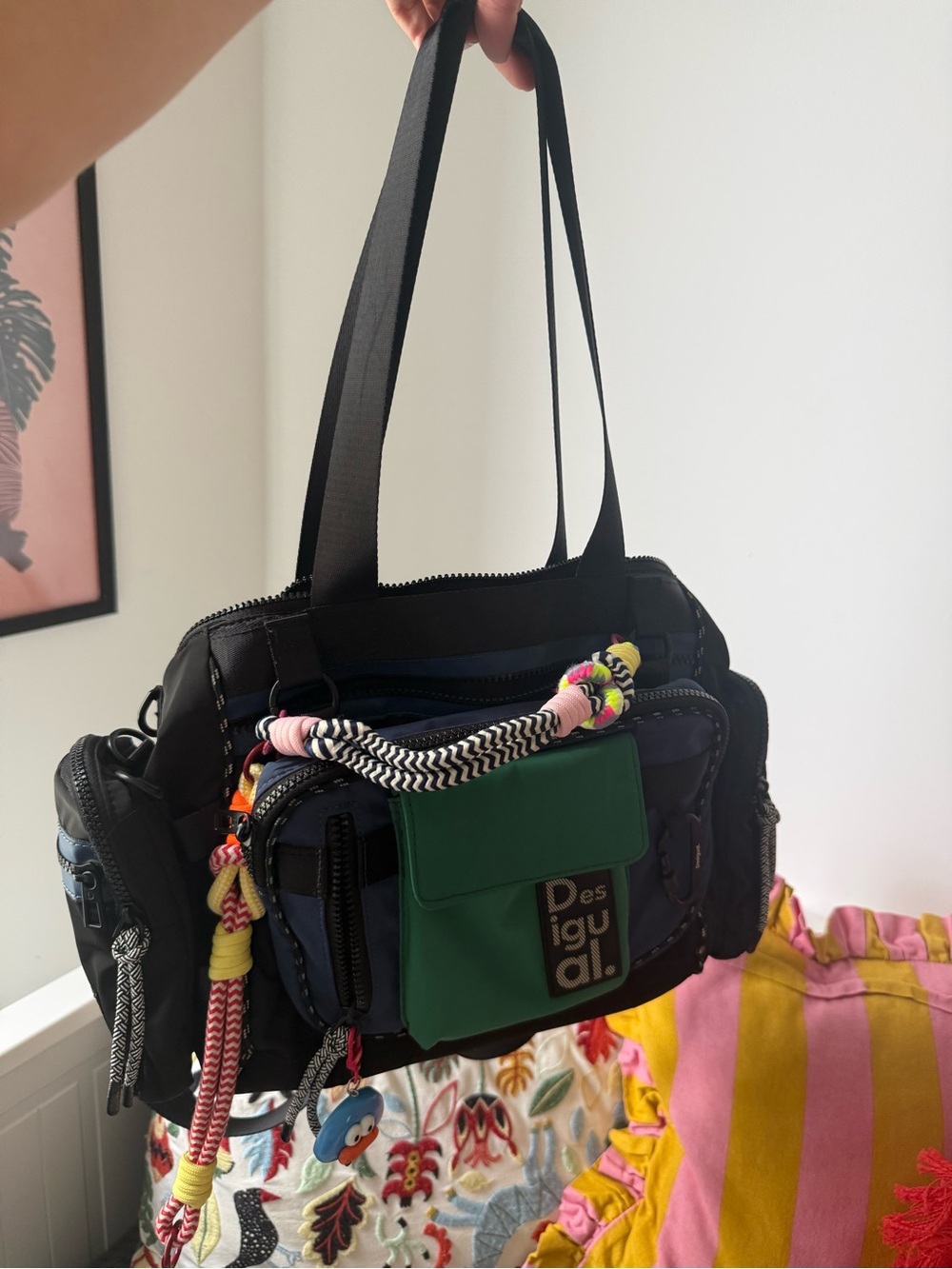 Desigual Black and Green Multi-Pocket Shoulder Bag